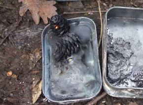 Charred Conefer Cones - What Else Can You Turn Into Char? Beyond Char Cloth Experiment - When it comes to charring materials into tinder, cotton, wool and punk wood work really well but may not be available; so what else can you turn into char?