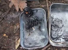 Charred Conefer Cones - What Else Can You Turn Into Char? Beyond Char Cloth Experiment - When it comes to charring materials into tinder, cotton, wool and punk wood work really well but may not be available; so what else can you turn into char?