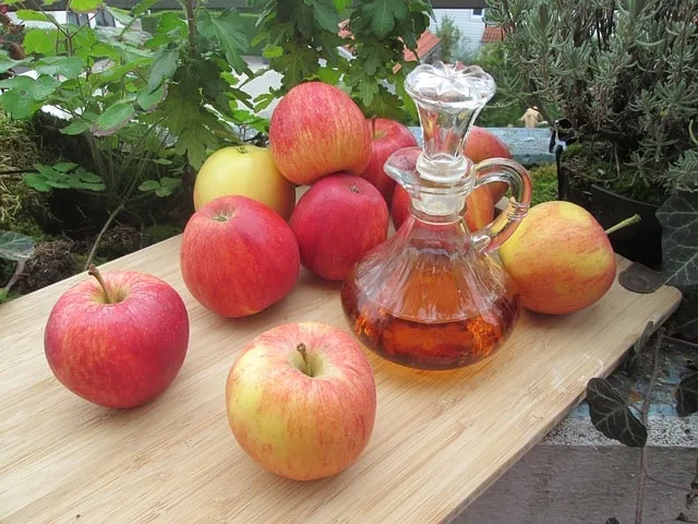Apple cider vinegar and red apples