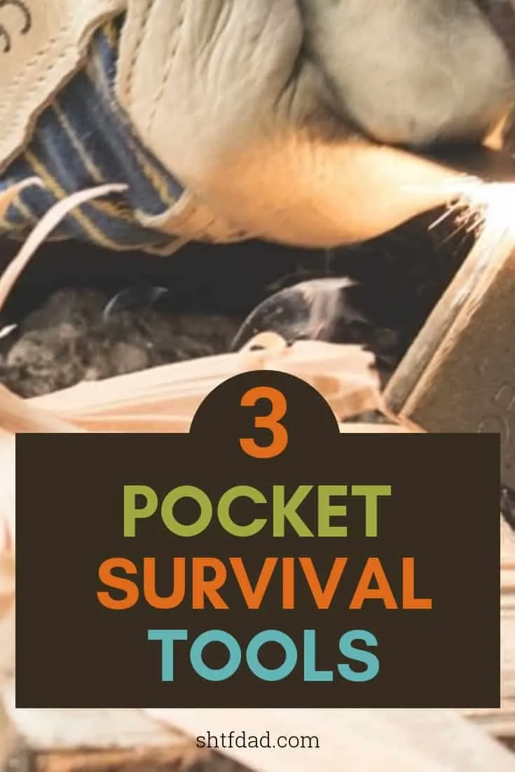 You can't always carry your bug-out bag with you, but you can always use these 3 pocket survival tools. Be prepared no matter what with a survival knife, a fire starter, and a small first aid kit. These 3 will keep you out of trouble in most cases, and they easily fit in your backpack, or even your back pocket. #shtfdad #firstaidkit #survivalkit #survivaltools #survival #prepared #prepper #survivalknife