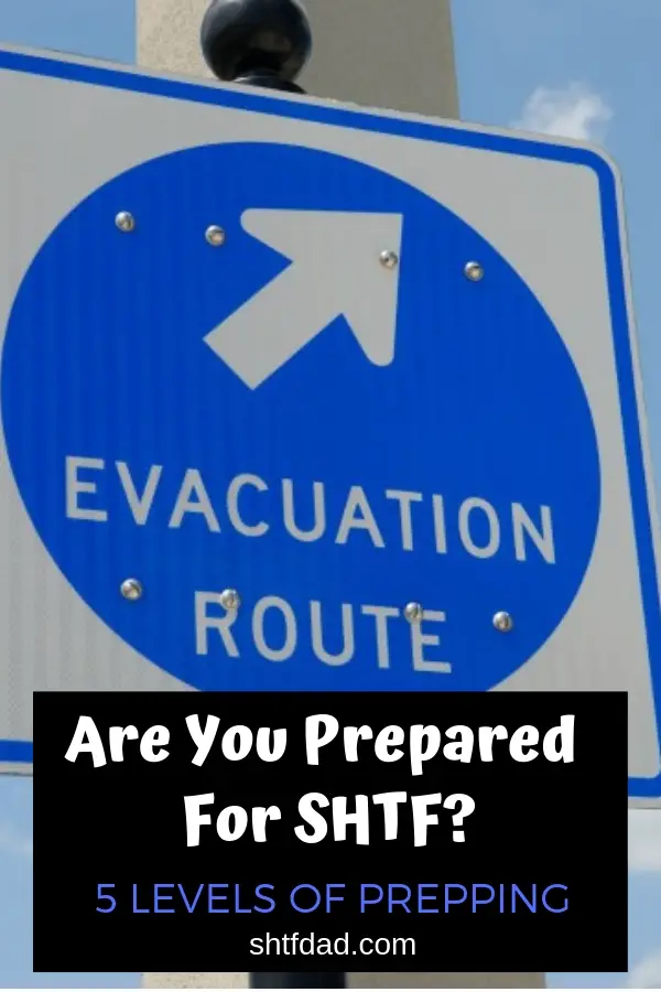 Are you prepared for SHTF? Here are 5 levels of preparedness with a list of what you need to achieve each. #preparedness #shtf #shtfdad #survival #preparedforanything