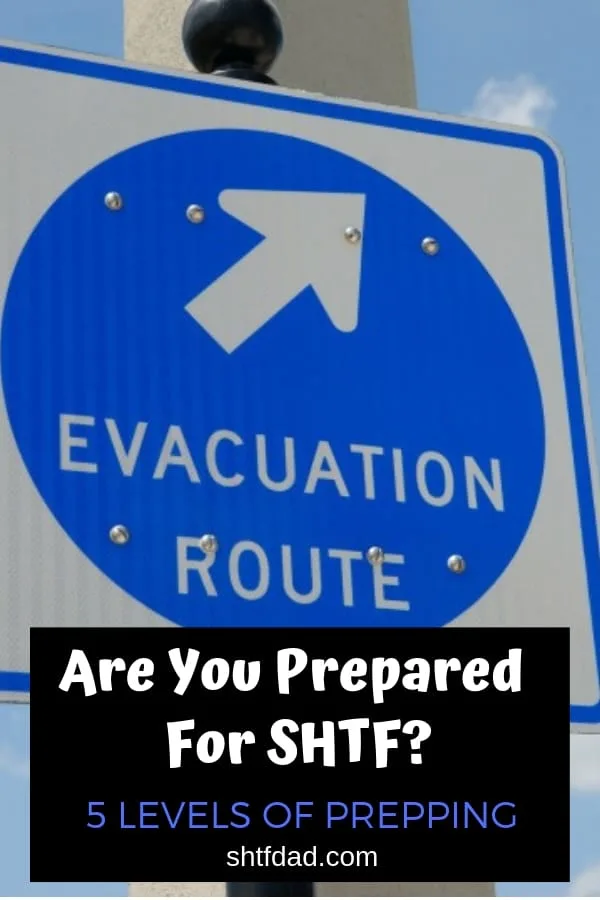 Are you prepared for SHTF? Here are 5 levels of preparedness with a list of what you need to achieve each. #preparedness #shtf #shtfdad #survival #preparedforanything