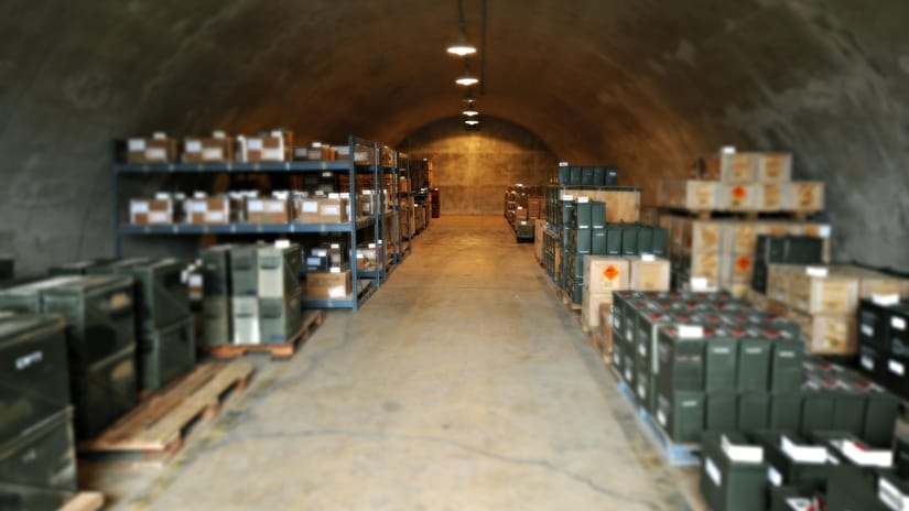 Bunker stockpiled with ammo supplies