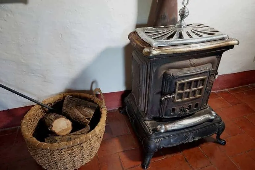 wood stove and firewood for heat