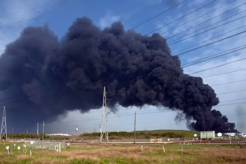 chemical plant on fire