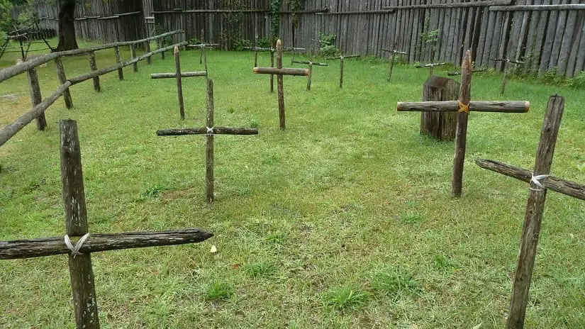 makeshift cemetery with crosses