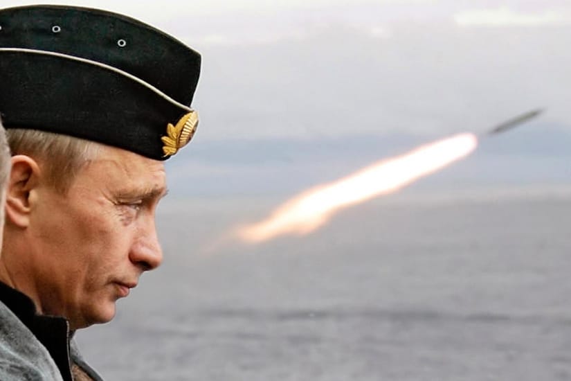 Russian President Putin watches the launch of a missile. 