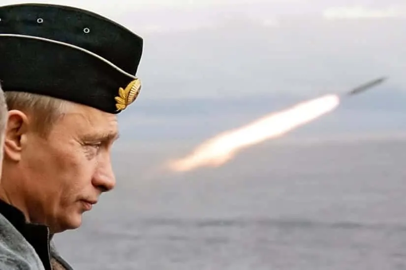 Russian President Putin watches the launch of a missile. 