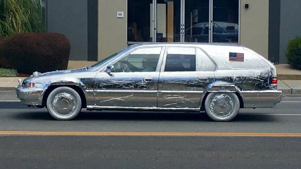 aluminum foil wrapped car