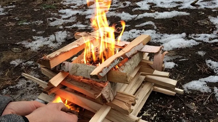 making a log cabin campfire