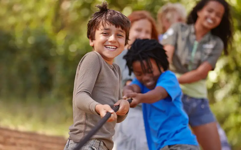 kids camping and playing